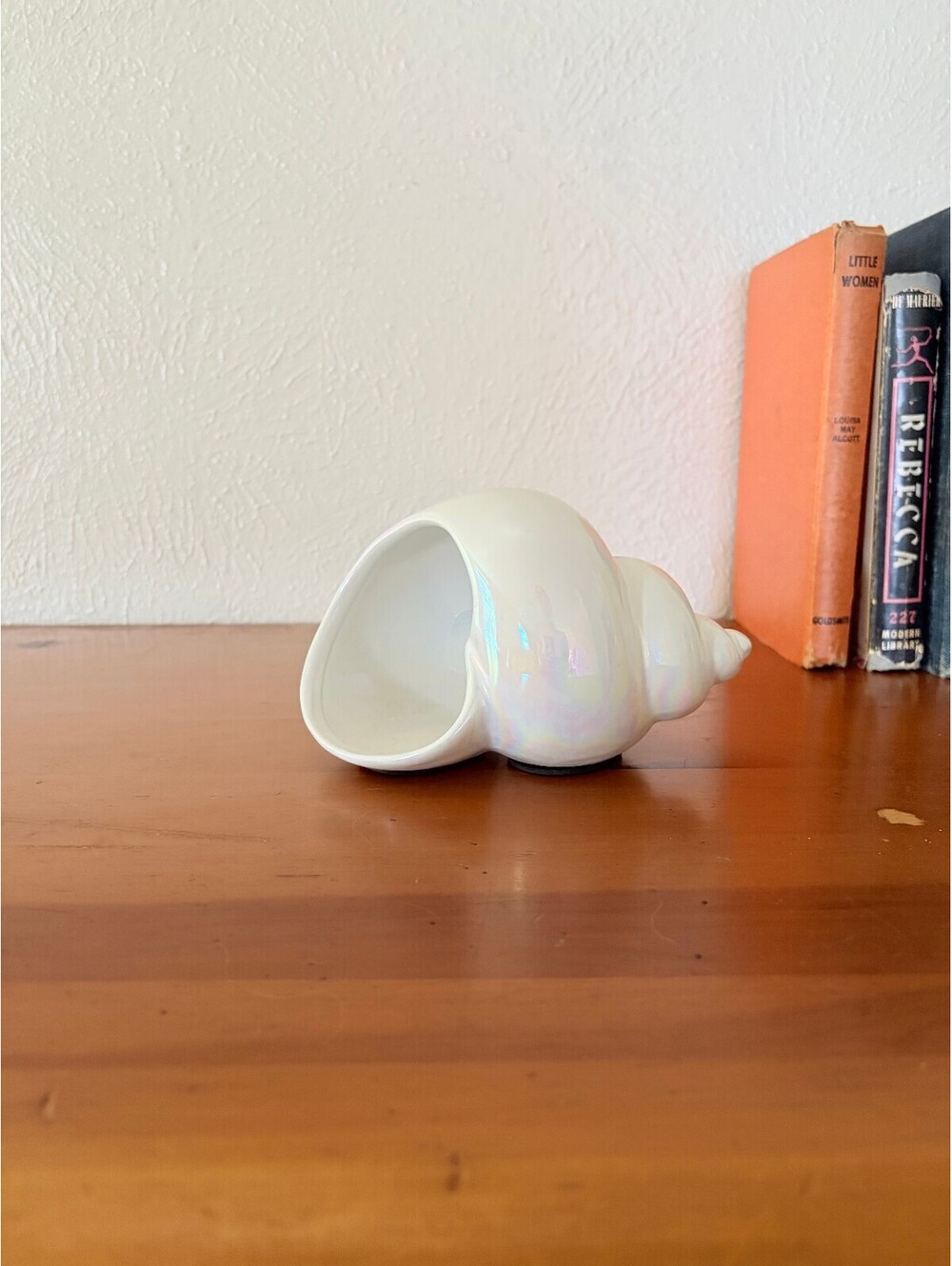 Ceramic Seashell Iridescent White Decorative Object W: 7" H: 4" Coastal Beachy